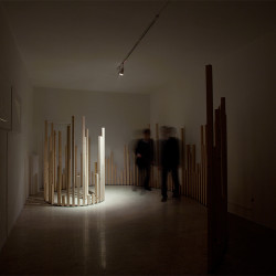 Marco La Rosa, Untitled φ, 2011, pali in legno di betulla piallati, barra di ferro tagliato al laser, cm200x485 h max 210cm, fotografia: Mauro Prandelli